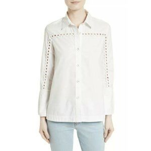 Derek Lam 10 Crosby embroidered cut out bell sleeve white cotton poplin shirt 4 